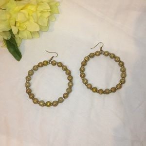 Vintage Gold glitter ball hoops
